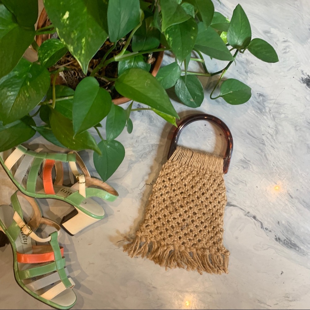VTG 1970s Small Fringe Macrame Handbag